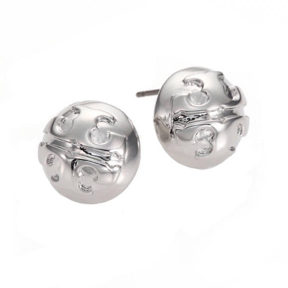 TORY BURCH • Silver Logo Dome Medallion Earrings - Picture 3 of 5